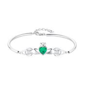 Sterling Silver Green CZ Claddagh Bangle image