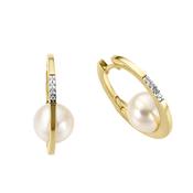 9K Gold Diamond Set Hoops With Fresh Water Pearls image