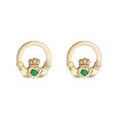 10K Gold Green CZ Claddagh Stud Earrings image