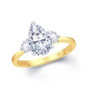 18K Gold 3 Stone LG Engagement Ring Pear Centre Stone with Round Side Stones 1.51ct