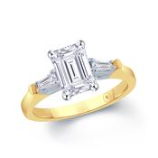 18K Yellow Gold Lab Grown Diamond Emerald Cut Centre Stone with Tapered Baguettes 2.11ct