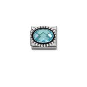Nomination Composable Classic Link Oxidised Light Blue Cubic Zirconia Oval Stone