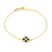 Sterling Silver Yellow Gold Plated Clover Black Agate And White Cubic Zirconia Bracelet image