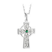 Silver Celtic Green Cross Necklace image