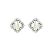 Sterling Silver Rhodium Plated Mother Of Pearl and Cubic Zirconia Earrings image
