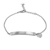 Sterling Silver Rhodium Plated Bar With Heart Bracelet