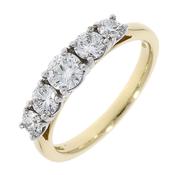 18K Gold Five Stone Graduated Wedding Fit Diamond Ring 1.04Cts