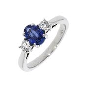 18K Gold Oval Sapphire and Two Diamonds Ring 0.24Cts image