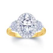 18K Gold Lab Diamond Oval Halo Cluster with Side Shoulders Ring 2.60Cts
