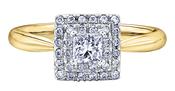 18k Gold Maple Leaf Princess Cut Double Diamond Halo Ring 0.31Cts