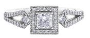 18k Gold Princess Cut Cluster and Diamond Shoulders 0.70Cts