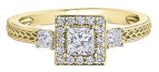 18K Gold Princess Cut Diamond Centre Cluster Ring 0.53Cts