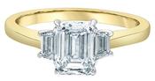 18K Gold Lab Diamond 3 Stone Emerald Cut large Centre and Small Sides Ring 1.51Ct