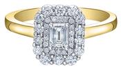 18K Gold Emerald Cut  Diamond Centre Cluster Ring  0.30Cts