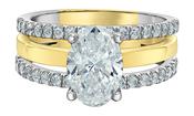 18k Gold Lab Diamond Oval and Double Band of Diamonds Ring 2.01Cts