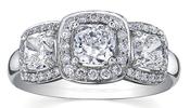 18K Gold  Maple Leaf three Stone Halo Diamond Cluster Ring 0.50Cts image