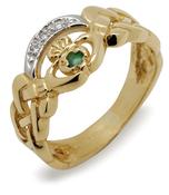 10K Gold Emerald And Cubic Zirconia Claddagh Band