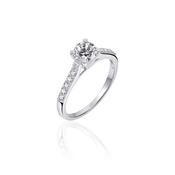 Gisser Silver Cubic Zirconia High Single Stone Channel Shoulders Ring