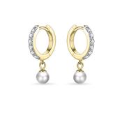 Gisser Gold Plated Cubic Zirconia And Pearl Hoops
