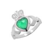 Silver Green Onyx Claddagh Ring