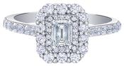 Platinum Emerald Cut Diamond Centre Cluster Ring 0.30