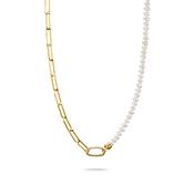THOMAS SABO Gold Plated Charm Necklace Paperclip And Pearls
