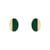 9K Gold Oval Malachite And Gold Stud Earrings image