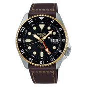Seiko 5 Sports SKK GMT Black Dial Brown Strap Watch image