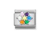 Nomination Composable Link with Rainbow Flower in Silver