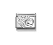 Nomination Composable Classic Link Raised Double Heart with Cubic Zirconia