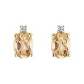 9k Gold Citrine And Cubic Zirconia Top Oval Stud Earrings image