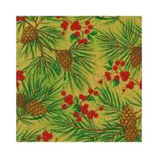 Caspari Evergreen and Berries Gold Cocktail Napkins image