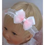 Handmade Christening White/Pink Headband Style 413 image