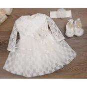 HANDMADE BABY GIRL IVORY CHRISTENING DRESS &amp; HEADBAND &amp; SHOES SET STYLE FELICIA image