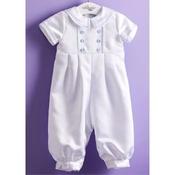 White/Blue Christening Romper &amp; Hat Style ALEXANDER