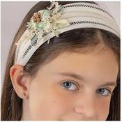CARMY HANDMADE IVORY/MINT FIRST HOLY COMMUNION HEADBAND STYLE CD 4309
