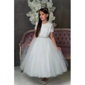 PAULA'S COMMUNION WHITE TEA-LENGTH FIRST HOLY COMMUNION DRESS STYLE PJ-66 image