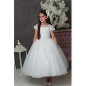 PAULA'S COMMUNION WHITE TEA-LENGTH FIRST HOLY COMMUNION DRESS STYLE PJ-63 image