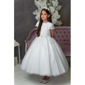 PAULA'S COMMUNION WHITE TEA-LENGTH FIRST HOLY COMMUNION DRESS STYLE PJ-53 image