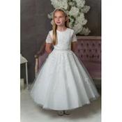 PAULA'S COMMUNION WHITE TEA-LENGTH FIRST HOLY COMMUNION DRESS STYLE PJ-55 image