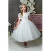 PAULA'S COMMUNION WHITE TEA-LENGTH FIRST HOLY COMMUNION DRESS STYLE PJ-54 image
