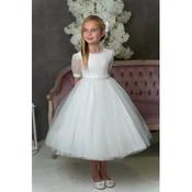 PAULA'S COMMUNION WHITE TEA-LENGTH FIRST HOLY COMMUNION DRESS STYLE PJ-49 image