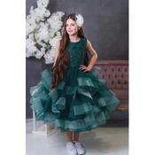 Glittered Dark Green Lace Confirmation Dress with Multi Layered Skirt Style EF 33 image