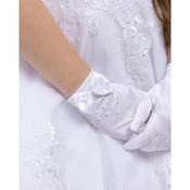 White Short Satin Communion Gloves with Bow Detail G3 image
