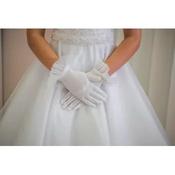 White Tulle Ruffle Pearl Communion Gloves GLOVE14