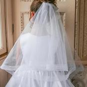 Pearls Beading White Double Layer First Holy Communion Veil VEIL05