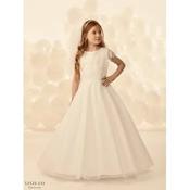 Linzi Jay Ivory First Holy Communion Dress with Glittered Skirt and Lace Top Style KARLA image