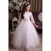 Linzi Jay Sheer Puff Mesh Sleeve White First Holy Communion Dress Style HANNAH
