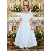 White First Holy Communion Dress with Round Pearl Collar and Short Sleeves Style COM56A image