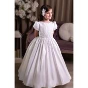 Sweetie Pie Exclusive Dot Bodice White First Holy Communion Dress with Puff Sleeves and Lace Appliques Style C558-FA